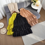 Đầm cổ yếm bện dây cổ 2 tầng bèo xoè bồng bềnh 2 lớp dày dặn form dạng ngắn công chúa chất liệu tơ v