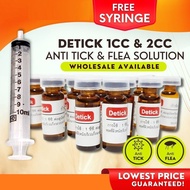 Detick 1cc and 2cc with Syringe Anti Ticks and Fleas for Dogs and Cats