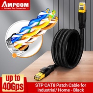 AMPCOM CAT8 Ethernet Cable 1-25M High-Speed Shielded 24AWG 50U Gold Plated RJ45