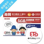 中國聯通 - 8日【南韓】(首5GB高速數據)韓國 4G/3G 無限上網卡數據卡Sim卡電話咭
