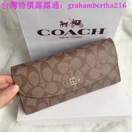 台灣特價COACH 52601 女士皮夾 經典clogo 折疊暗釦長夾 拉鏈零錢包