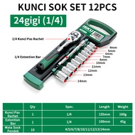 ISKU Kunci Sok Set 12 PCS CR-V Kunci Sok Wrench 1/2" Rachet alat perkakas lengkap motor