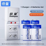 Doublepow | 9V Microphone Battery Charger Set with 4 360mAh Square Rechargeable Batteries