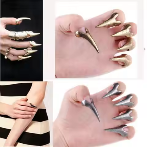 5pcs Wholesale Retro Talon Nail Rock Gothic Finger Rings Claw