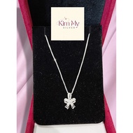 Beautiful bright platinum 950 silver necklace with beautiful bow style, thin thread, easy to wear