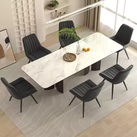 7 Piece Dining Table Set Dining Room Chairs with Thick Cushions Dining Table Set