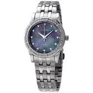 CITIZEN EM0770-52Y ECO-DRIVE Solar Powered SILHOUETTE CRYSTAL Swarovski Crystals Analog Mother of Dial Silver Tone Stainless Steel Band WATER RESISTANCE CLASSIC LADIES WATCH