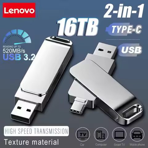 Lenovo 16TB High-Speed Type-C 2-in-1 USB Flash Drive OTG Pen Drive Memory Stick Pendrive 512GB 128GB