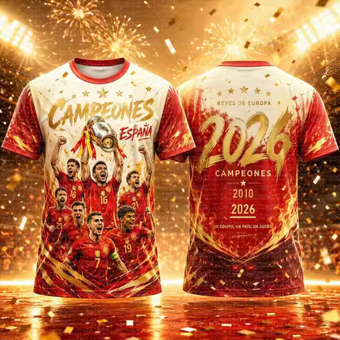 2026 Summer Spain Campeones Football Graphic T Shirt 2010-2026 Champion Fans Short Sleeve Tee Men Wo