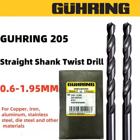 10PCS Germany GUHRING 205 0.6-1.95MM Straight Handle Twist Drill Bit Stainless Steel High Speed Stee