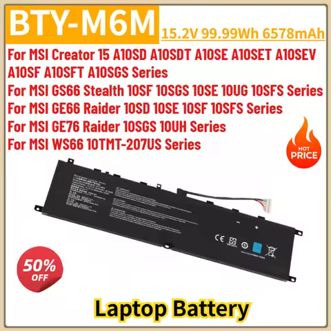 BTY-M6M Laptop Battery 15.2V 99.99Wh 6578mAh For MSI Creator 15 A10SD A10SDT A10SE A10SET A10SEV A10