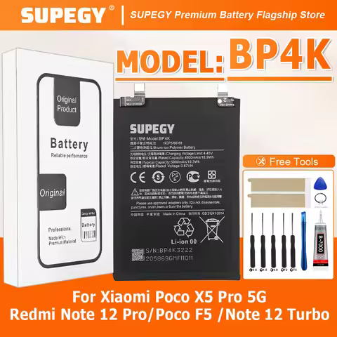 SUPEGY 100% New Battery BP4K For Xiaomi Poco X5 Pro 5G/REDMI Note 12 Pro/Poco F5 /Note 12 Turbo Batt