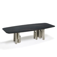 Italian Minimalist Slate Dining Table Rectangular Modern Stainless Steel Mansion Dining Table Design