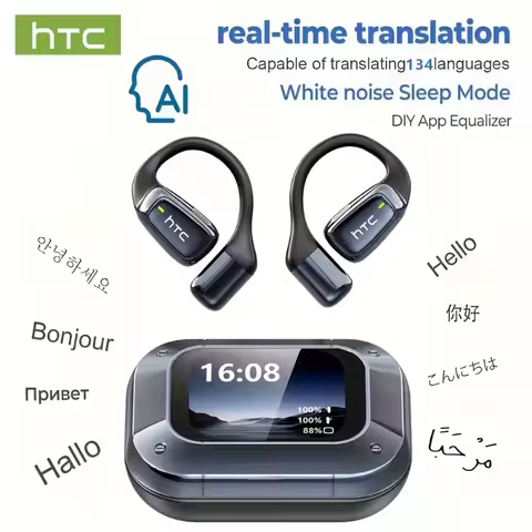 AI Translator Earbuds HTC NE25 Bluetooth Earphones LCD Touch Screen Sport Wireless Headphones Long L