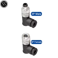 A pair of connectors / sockets / sockets / M8 Elbow 3 pin male female connectors