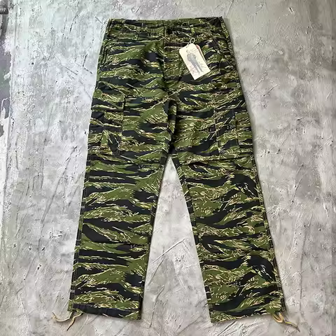 100% Cotton Dense Thick American Retro M-65 Workwear Pants Tiger Pattern Camouflage M51 Multi Pocket