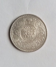 英屬印度一盧比銀幣 1918 年
