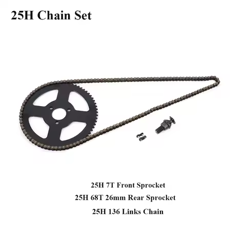 25H 7T Front Sprocket & 68T 26mm Rear Sprocket 136 Links Chain for 49cc Mini Pocket Bike 2 Stroke Mi
