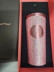BLACKPINK Lisa Starbucks 粉紅色水鑽不鏽鋼凍 閃鑽杯 聖誕禮物