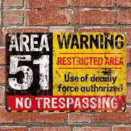 HELLOYOUNG 2D Vintage "Zone 51" Danger No Trespassing Metal Tin Sign Wall Decor Poster, 8x12 Inches