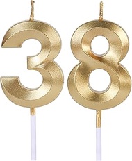 Gold 38th & 83rd Birthday Candles for Cakes, Number 38 83 Giltter Candle Cake Topper for Party Anniv
