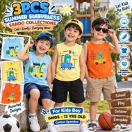 3PCS Summer Wear w/ Dino Prints Colored Sleeveless Sando Shirt Infant Baby Kids Boy 9mos-12 Yrs Old