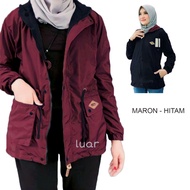 Uniqlo Jumbo Korean Style Women's Parka Jacket Imported Reversible Muslimah Long Korean Maroon Black
