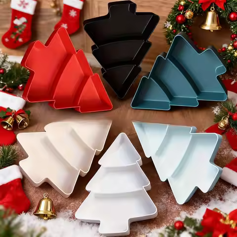 Creative Christmas Tree Fruit Tray with Dividers Home Snack Plate Plastic Candy, Dried Fruit, and Se