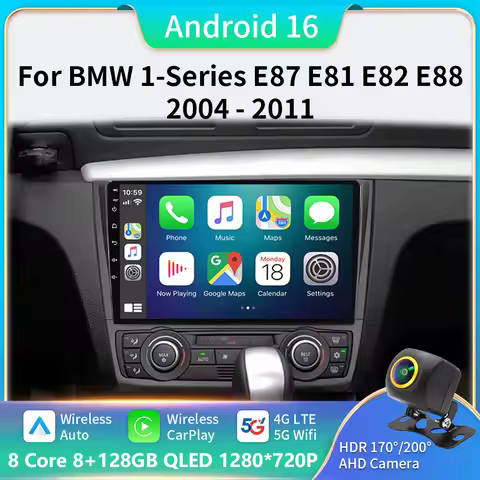Android 16 For BMW 1-Series E88 E82 E81 E87 2004 - 2011 QLED Android Car Radio Multimedia Video Play