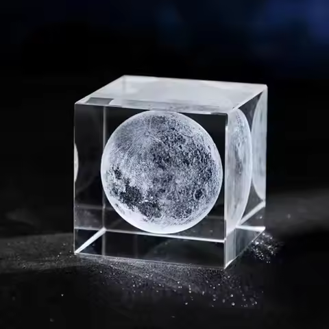 3D Moon Galaxy Crystal Car Dashboard Ornament Laser Engraved for Tech Enthusiasts