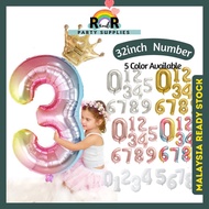 32inch 81cm LARGE 0 to 9 NUMBER Numbering Balloon Foil Helium Inflated Rainbow Gold Silver Angka Bel