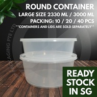 【10pcs】Plastic Round Container T-2500/T-3000 - 2330ml/3000ml【Lid Sold Separately】Plastic Takeaway Fo