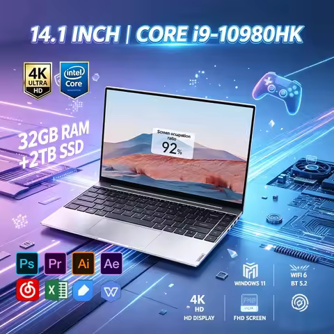 Slim 14.1" Laptop Intel I9-10980HK,16GB RAM 2TB SSD,Win11 Pro,4K,WIFI6 BT5.2,FHD Notebook for Gaming