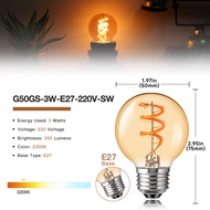 หลอดไฟ LED แบบเกลียวหมุน3W E27 E14โบราณ G50หลอดไฟ LED ลูกโลก90% ประหยัดพลังงานหลอดเอดิสันโบราณ3W เทียบเท่ากับ30W ตกแต่ง30W