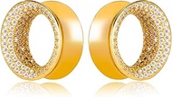 2 Pcs Ear Gauges 00G - 3/4" 5A Cubic Zirconia Hollow Plugs Luxury Double Flared Ear Tunnels for Stre