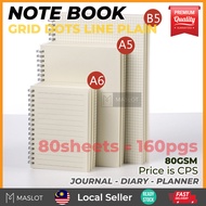 Notebook Spiral 160pgs 80gsm B5 A5 A6 Grid Dots Line Plain Note book Journal Book Diary Planner Stationery Buku Nota 笔记本