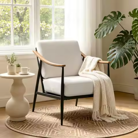 Modern Accent Chair for Living Room Bedroom Mid Century Arm Chair Upholstered Office Accent Chair Co