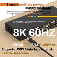 8K Hdmi 2.1 Switch 2 In 1 4K 120Hz 8K 60Hz Dual Port USB 3.0 KVM Switch HDR HDCP2.3 HDMI KVM Switcher For Monitor Nvidia Xbox