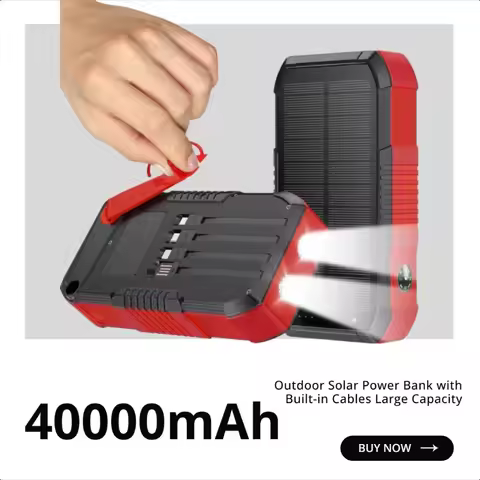 Outdoor Solar Power Bank with Built-in Cables Large Capacity of 40000mAh Hand-cranked Power Generati