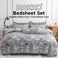 MAKKO High Quality Fitted Bedsheet with Pillow and Bolster Case