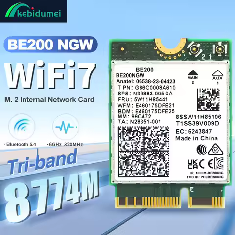 Kebidumei WiFi 7 BE200 Bluetooth5.4 Wifi Card 8774Mbps BE200NGW Tri-band 2.4/5G/6G Wireless Network 