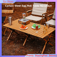 Carbon Steel Egg Roll Folding Desk Portable Foldable Table Camping Outdoor Picnic Table with Storage Bag 90/120cm