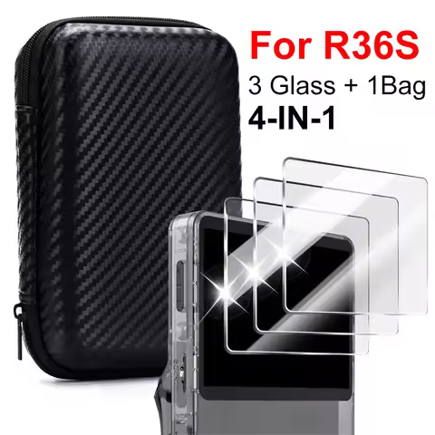 4 IN 1 Storage Case Game Console Travel Carrying Bag Screen Protectors Tempered Glass Film for R36S 