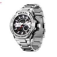 &Smael Metal Steel Band Dual Display Electronic Watch Mens Waterproof Alarm Clock Multi-Function Lum