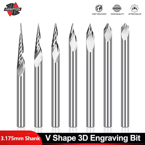 HAMPTON 1pc 3.175mm Shank V Shape Tip Carving Cutter 20/30/45/60 Degrees Milling Cutter Carbide Rout
