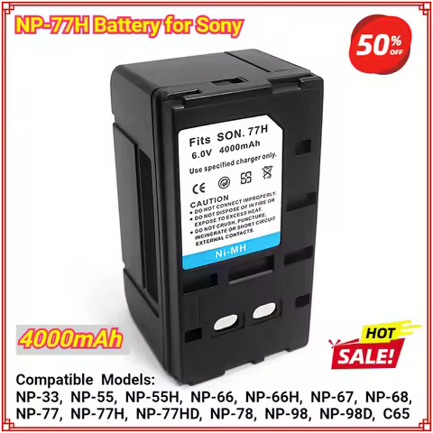 Camera Battery 6V /4000mAh for Sony NP-33 NP-55 NP-66H NP-66 NP-68 NP-98 NP-77 +Charger Rechargeable