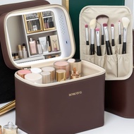 Cosmetic Bag with Mirror with LED Light Large Capacity Cosmetic Skin Care Product Storage Bag Portab