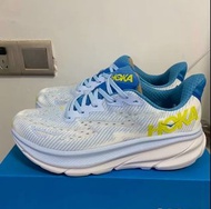 全新有盒HOKA ONE ONE Clifton 9 織物防滑耐磨 低幫跑步鞋 男款 白藍黃 寬版