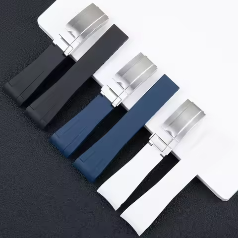 20mm For Rolex Strap Submariner Daytona OYSTERFLEX GMT Wristband Spring Adjust Buckle Rubber Watchba