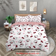 3-piece cartoon pink Hello Cat print duvet cover set (1 duvet cover+2 pillowcases, no core) comforta